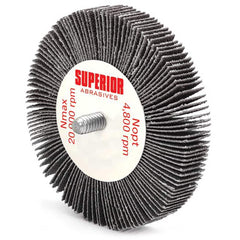 Superior Abrasives - Mounted Flap Wheels; Abrasive Type: Coated ; Outside Diameter (Inch): 3 ; Face Width (Inch): 1/2 ; Abrasive Material: Silicon Carbide ; Grit: 120 ; Mounting Type: 1/4" Shank - Exact Industrial Supply