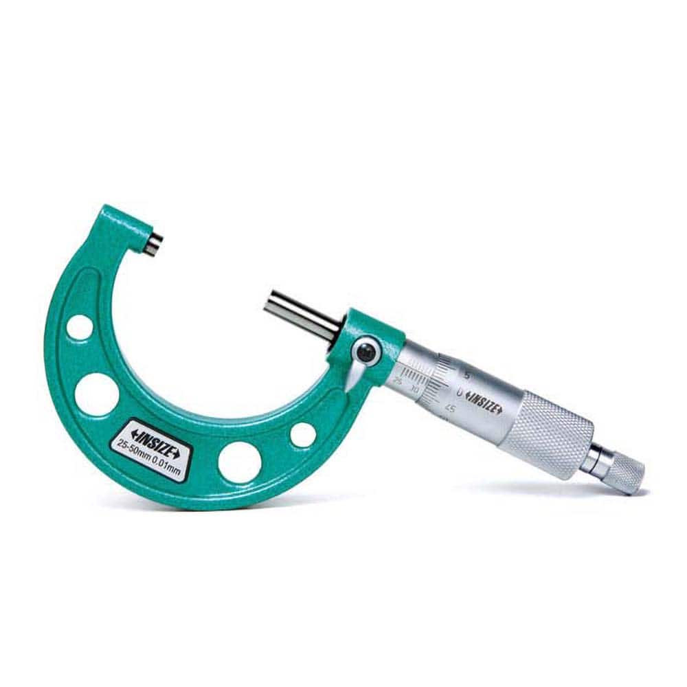 Insize USA LLC - Mechanical Outside Micrometers; Minimum Measurement (mm): 100.00 ; Maximum Measurement (mm): 125.00 ; Graduation (mm): 0.01 ; Features: None ; Thimble Type: Ratchet Stop ; Measuring Face Material: Carbide - Exact Industrial Supply