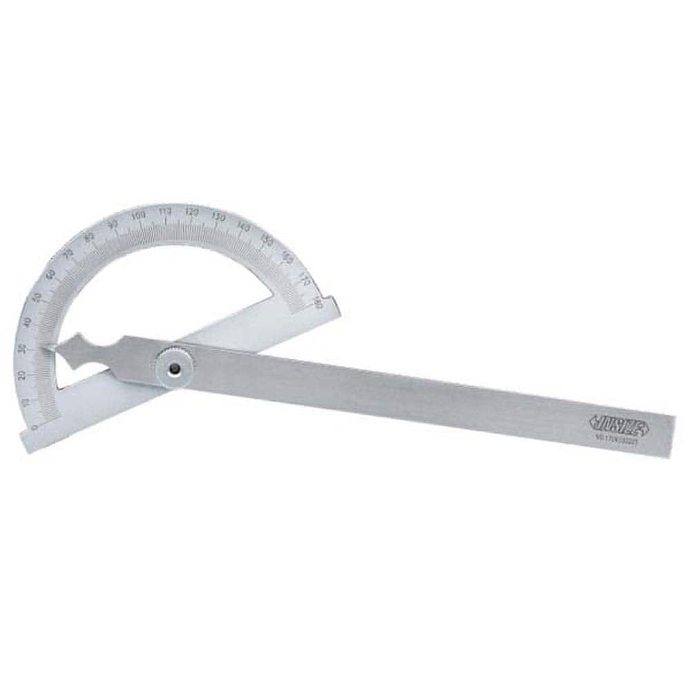 Insize USA LLC - Round & Rectangular Head Protractors; Head Type: Round ; Blade Length (mm): 120.0000 ; Blade Length (Inch): 4.7 ; Maximum Measurement (Degrees): 180.00 ; Dial Graduation (Degrees): 1.00 ; Dial Range: 0-180 - Exact Industrial Supply