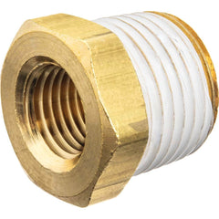 USA Sealing - Brass & Chrome Pipe Fittings; Type: Hex Bushing ; Fitting Size: 2 x 1/2 ; End Connections: MNPT x FNPT w/Thread Sealant ; Material: Brass ; Pressure Rating (psi): 125 ; Finish/Coating: Uncoated - Exact Industrial Supply