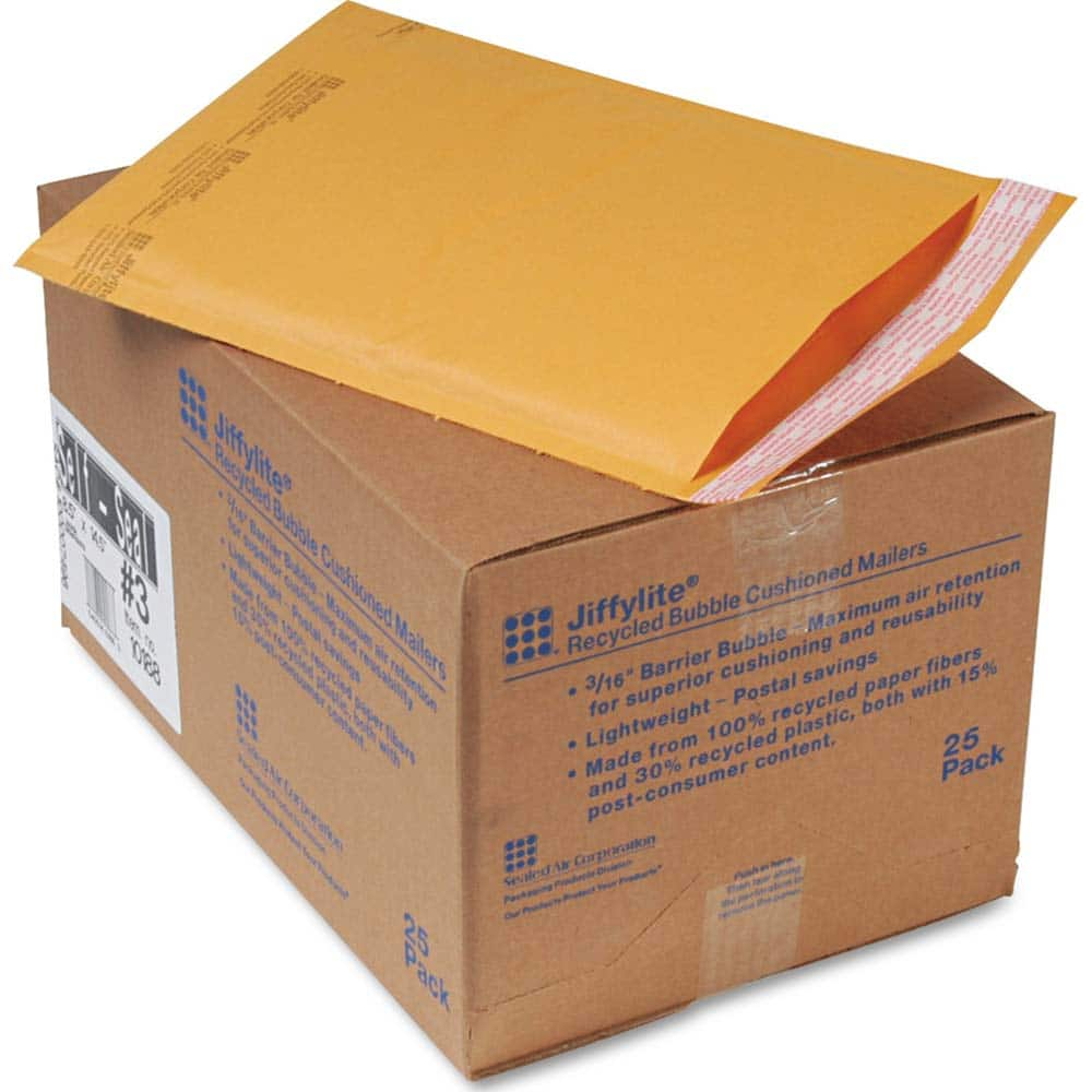 Sealed Air - Mailers, Sheets & Envelopes; Type: Bubble Mailer ; Style: Self Adhesive ; Width (Inch): 14-1/2 ; Length (Inch): 8-1/2 ; Box Quantity: 25 ; Size: 8.5 x 14.5 - Exact Industrial Supply