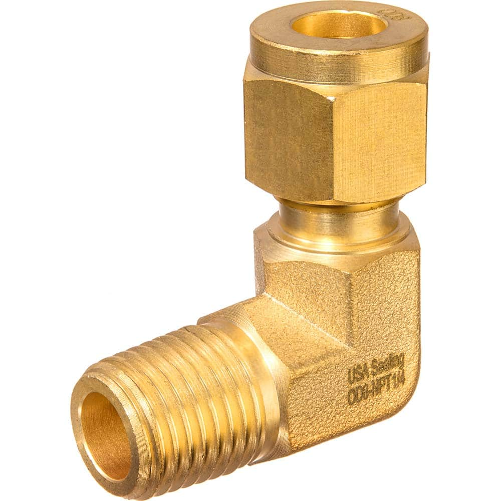 USA Sealing - Metal Compression Tube Fittings; Type: Elbow ; End Connections: Tube OD x Male BSPT ; Tube Outside Diameter (mm): 12 ; Thread Size: 1/2 ; Material: Brass ; Compression Style: Double Ferrule - Exact Industrial Supply