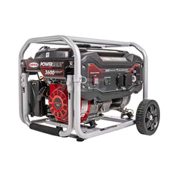 Portable Power Generators; Fuel Type: Gasoline; Starting Method: Recoil; Wattage (kW): 3.6; Running Watts: 3600; Engine Size (cc): 224; Engine Size (L): 224; Run Time Half Load: 10; Horsepower (HP): 6.2; Receptacle Type: (2) 120V 20A Household Oulets; (1)