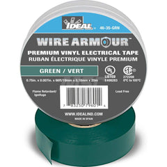 Vinyl Film Electrical Tape: 3/4″ Wide, 66' Long, 7 mil Thick, Green 32 to 221 ° F Operating Temp, 7,500 V/mil, Series 46-35