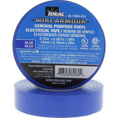 Vinyl Film Electrical Tape: 3/4″ Wide, 66' Long, 7 mil Thick, Blue 32 to 176 ° F Operating Temp, 7,000 V/mil, Series 46-1700C