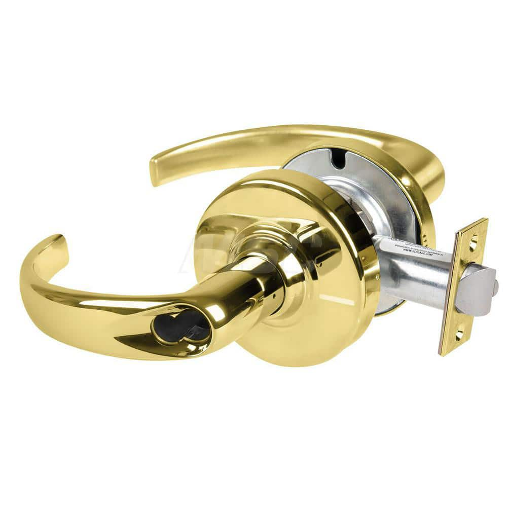 Lever Locksets; Type: Cylindrical Lock; Key Type: Keyless; Strike Type: Curved Lip Strike; Finish/Coating: Bright Brass; Material: Metal; Material: Metal; Door Thickness: 1.75 in; Backset: 2.75 in; Cylinder Type: No Keyway; Minimum Order Quantity: Metal;