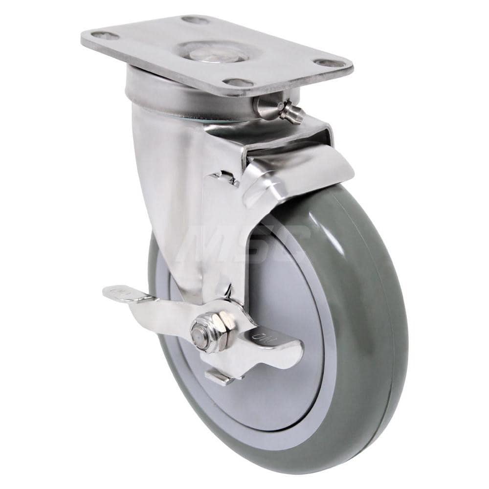 Top Plate Caster: Polyurethane, 4″ Wheel Dia, 2″ Wheel Width, 900 lb Capacity, 5-5/8″ OAH 4.5″ Plate Length, 4″ Plate Width, Total-Lock Brake