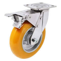 Top Plate Caster: Polyurethane, 8″ Wheel Dia, 2″ Wheel Width, 1,200 lb Capacity, 9-1/2″ OAH 4.5″ Plate Length, 4″ Plate Width