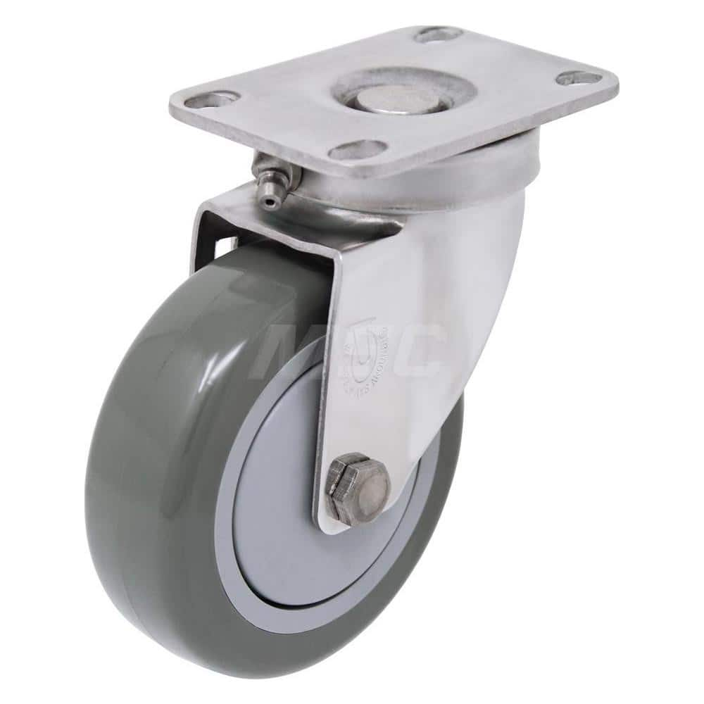 Top Plate Caster: Polyurethane, 4″ Wheel Dia, 1-1/4″ Wheel Width, 300 lb Capacity, 5-1/4″ OAH 3.625″ Plate Length, 2.38″ Plate Width