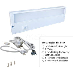 Undercabinet Light Fixtures; Lamp Type: Integrated LED; LED; Number of Lamps: 1; Overall Length (Feet): 12.00; 12 in; Overall Width: 4; Lumens: 450; Wattage: 6.000; 6.0; Overall Height: 1.00; Voltage: 120 VAC; 120.00; Dimmable: Yes; Overall Width (Inch):