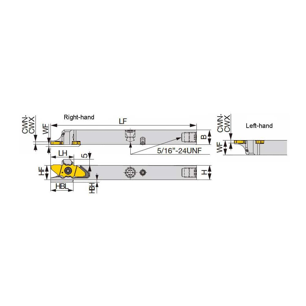 Indexable Cutoff Toolholder: Left Hand 16 mm Shank Height, 16 mm Shank Width, Uses 06, 12, 16 & 20 Inserts, Series JSXX