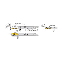 Indexable Cutoff Toolholder: Left Hand 12 mm Shank Height, 12 mm Shank Width, Uses 06, 12, 16 & 20 Inserts, Series JSXX