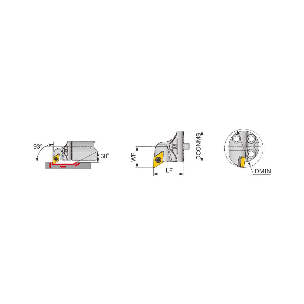 Replaceable Boring Bar Heads; Compatible Insert Style: DCMT; Compatible Insert Size Code: 32.52; Tool Material: Steel; Multi-use Tool: Yes; Lead Angle: 93.000; Through Coolant: Normal Pressure; For Shank Diameter: 1.5750 in; Cutting Tool Application: Faci