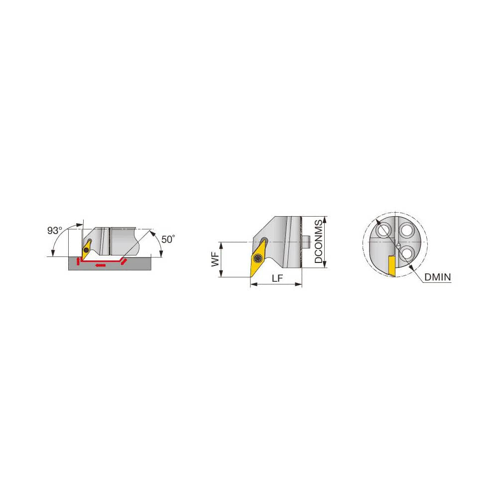 Replaceable Boring Bar Heads; Compatible Insert Style: VCMT; Compatible Insert Size Code: 221; Tool Material: Steel; Multi-use Tool: Yes; Lead Angle: 93.000; Through Coolant: Normal Pressure; For Shank Diameter: 0.9840 in; Cutting Tool Application: Facing