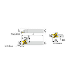 Indexable Grooving Toolholder:  STCL20-38,  0.1575″ Max Groove Width 0.3937″ Max Depth,  Uses 38 Inserts,  1.2500″ Shank Height,  1-1/4″ Shank Width,  No