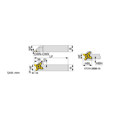 Indexable Grooving Toolholder:  STCR2525-38, Uses 38 Inserts,  No