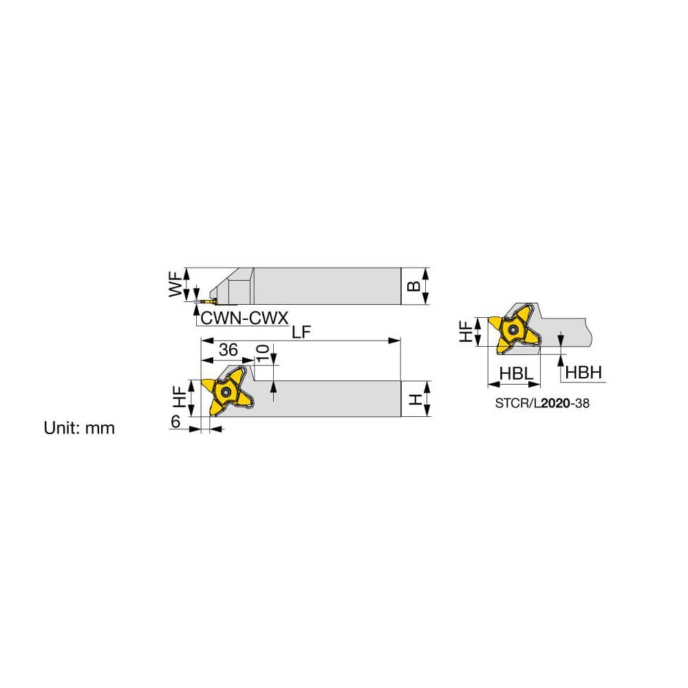 Indexable Grooving Toolholder:  STCL2020-38, Uses 38 Inserts,  No