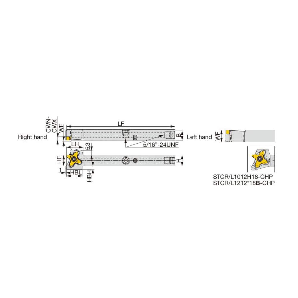 Indexable Grooving Toolholder:  STCR1012H18-CHP, Uses 18 Inserts,  Through Coolant