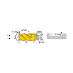 Corner Chamfer End Mill Head: 0.3937″ Dia, 45 °, 4 Flute S10, TiAlN Finish, Helical Flute, Series VED