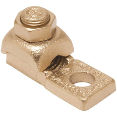 Burndy - Ring Terminals; Terminal Type: Rectangle ; Insulation Type: NonInsulated ; Connection Type: Lug ; Compatible Wire Size (AWG): 14-8 (Solid/Strand) ; Stud Size (#): 10 ; Color: Copper - Exact Industrial Supply