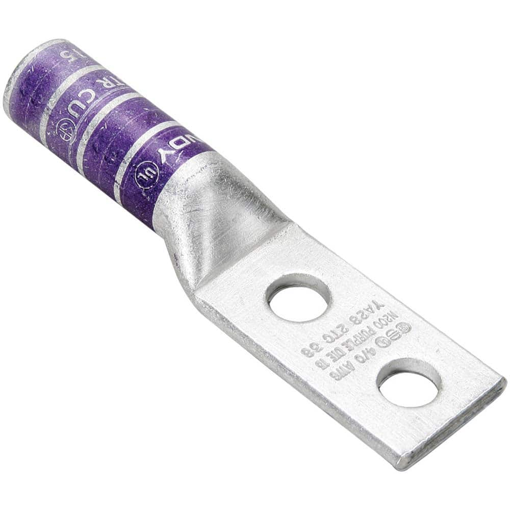 Burndy - Ring Terminals; Terminal Type: Rectangle ; Insulation Type: NonInsulated ; Connection Type: Compression ; Compatible Wire Size (AWG): 4/0 ; Stud Size (Inch): 1/2 ; Color: Purple - Exact Industrial Supply