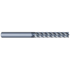 Square End Mill: 3/8'' Dia, 2'' LOC, 3/8'' Shank Dia, 4'' OAL, 5 Flutes, Solid Carbide Single End, AlCrN Finish, Spiral Flute, Variable Helix, Centercutting, RH Cut, RH Flute, Series Eliminator