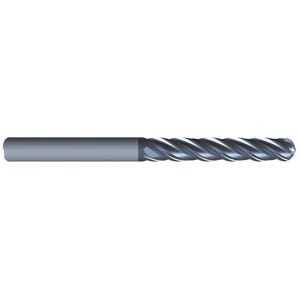 Ball End Mill: 1″ Dia, 3″ LOC, 4 Flute, Solid Carbide 6″ OAL, 1″ Shank Dia, Variable ° Helix, AlCrN Coated, Single End