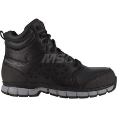 Work Boot: Size 9, Leather, Alloy Toe Black, Medium Width, Non-Slip Sole