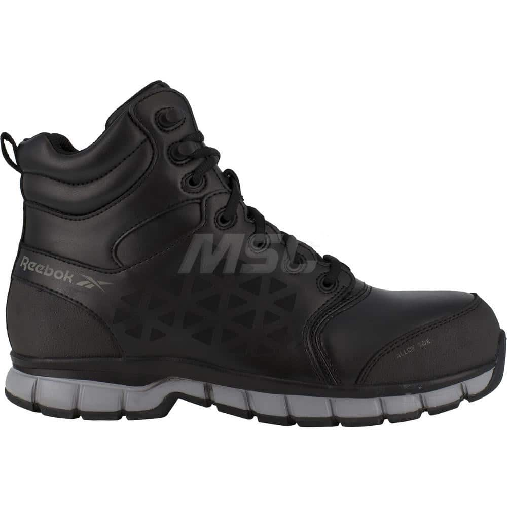 Work Boot: Size 12, Leather, Alloy Toe Black, Medium Width, Non-Slip Sole