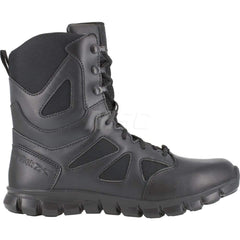 Work Boot: Size 13, 8″ High, Leather, Plain Toe Black, Wide Width, Non-Slip Sole