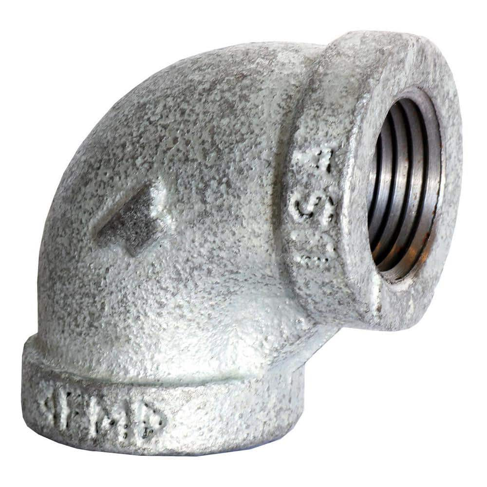 Black 90 ° Elbow: 2-1/2 x 2″, 150 psi, Threaded Malleable Iron, Galvanized Finish, Class 150