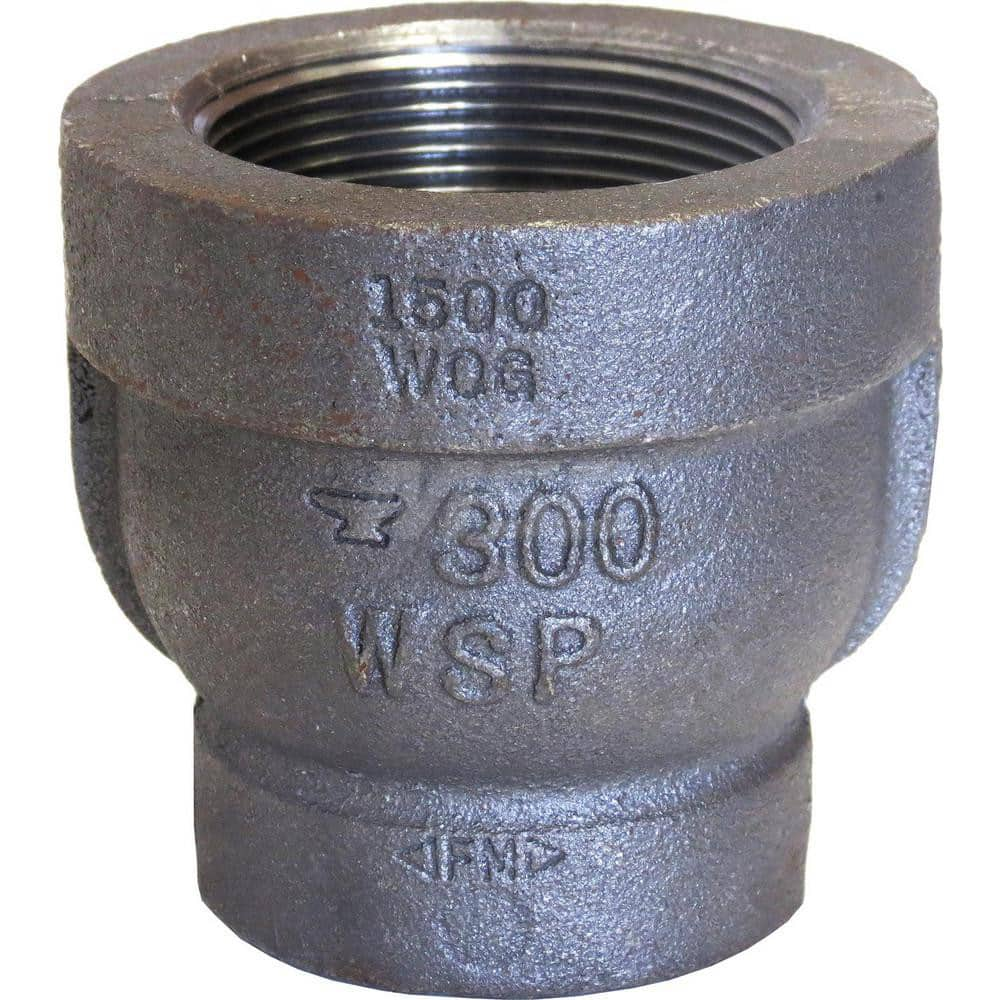 Black Reducing Coupling: 1-1/2 x 1″, 300 psi, Threaded Malleable Iron, Black Finish, Class 300