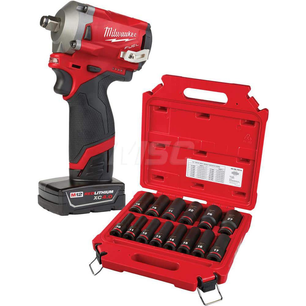 Cordless Impact Wrench: 12V, 1/2″ Drive, 3,200 BPM, 2,700 RPM 2 M18 Red Lithium Battery Included, 48-59-1812 Charger Included