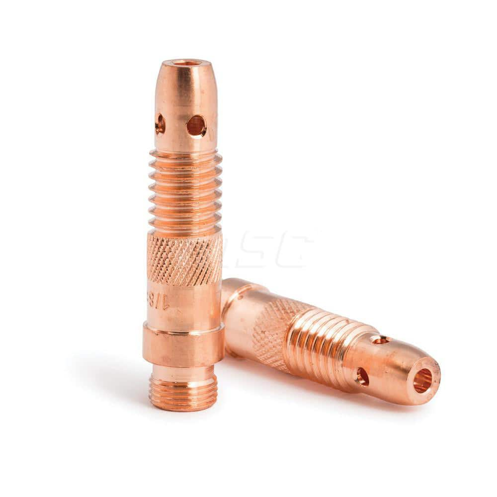 TIG Torch Collets & Collet Bodies; Product Type: Collet Body; Hole Diameter: 0.1250; Material: Copper Alloy; For Use With: 17/18/26 TIG Torches using 1/8″ Tungsten Electrodes