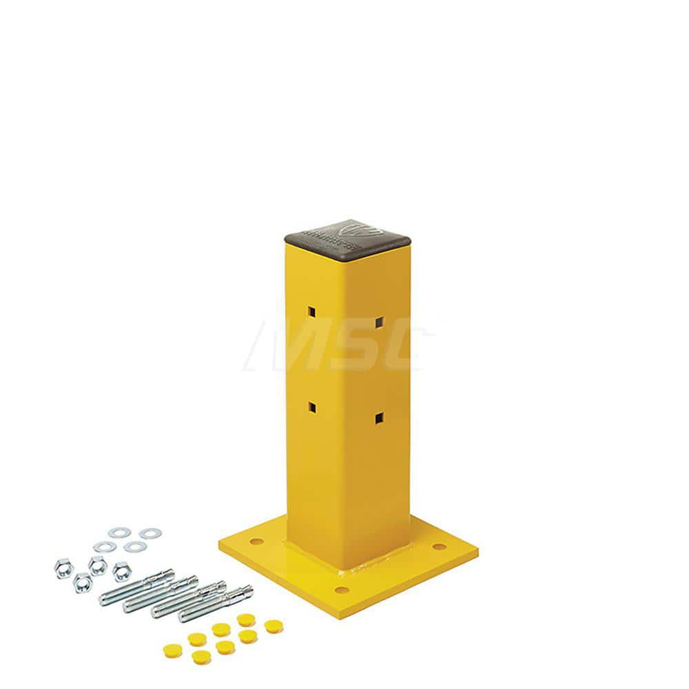 Traffic Guard Rail Mount Post: Built-In & In-Ground Mount, Steel, Yellow Use with Guard Rail