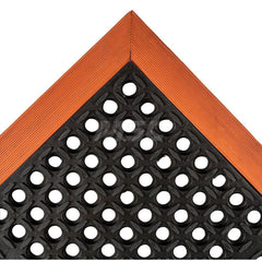 Anti-Fatigue Mat: 40″ Length, 28″ Wide, Natural Rubber, Beveled Edge, Standard-Duty Black & Orange