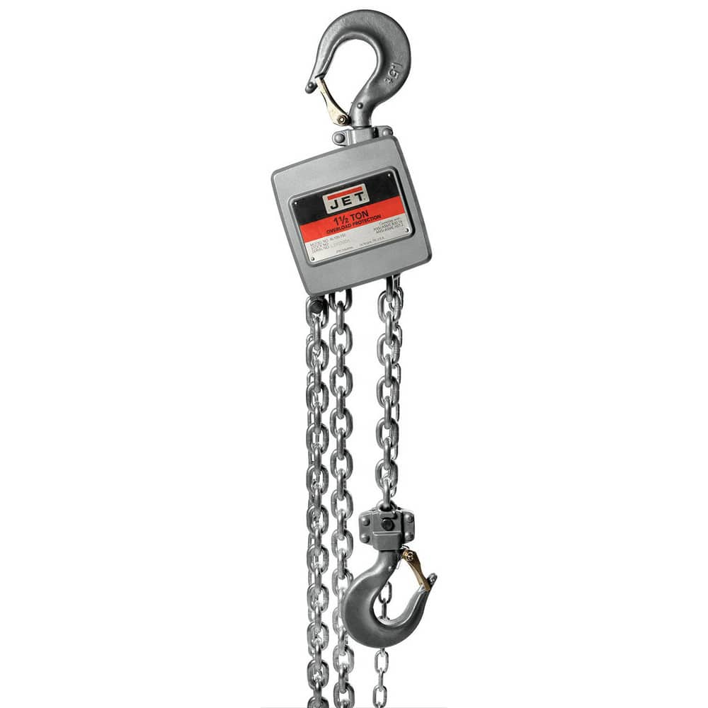 Manual Hoists-Chain, Rope & Strap; Hoist Type: Hand Chain Hoist with Overload Protection; Lift Mechanism: Chain; Work Load Limit: 1.5 Ton; Pull Capacity: 3300 lb; Maximum Lift Distance: 30 ft; Minimum Headroom: 13.8125 in