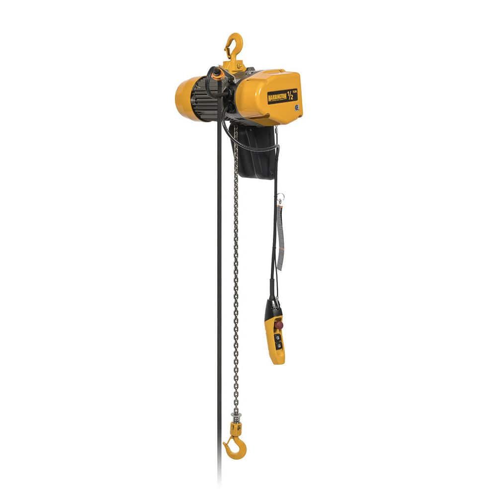 Electric Hoists; Work Load Limit: 1 TON; Controller: Pendant; Mount Type: Hook Mounted (No Trolley); Brake Type: Load; Lifting Speed: 17 ft/min