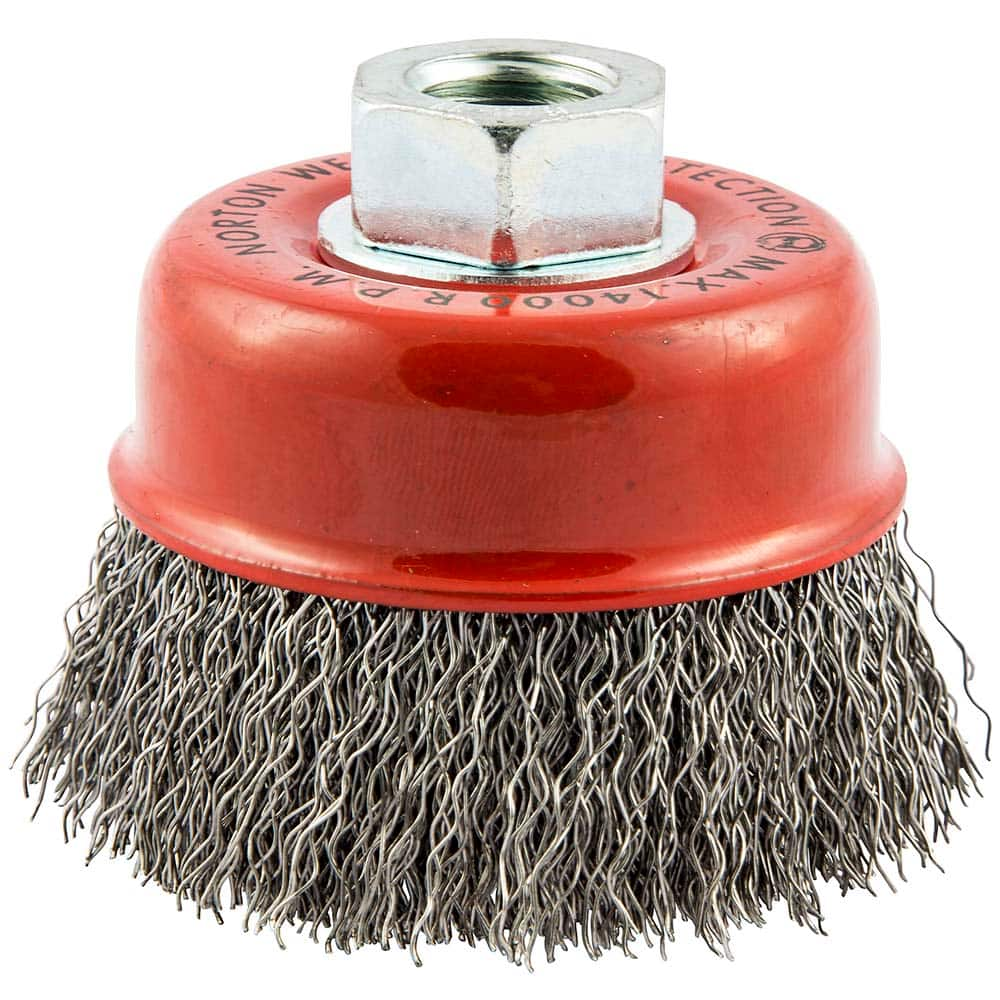 Norton - 3" Diam 5/8-11 Threaded Arbor Carbon Steel Fill Cup Brush - Makers Industrial Supply