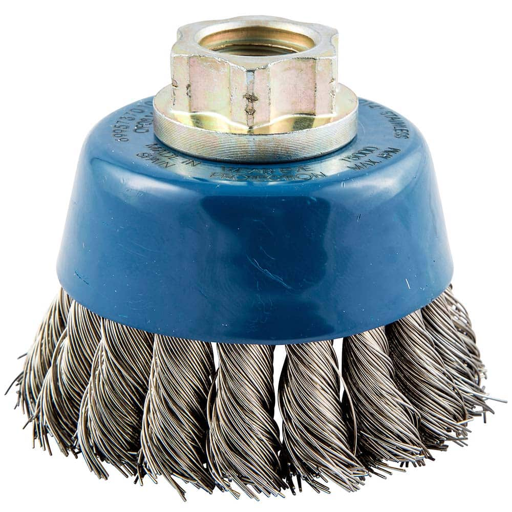 Norton - 2-3/4" Diam 5/8-11 Threaded Arbor Stainless Steel Fill Cup Brush - Makers Industrial Supply