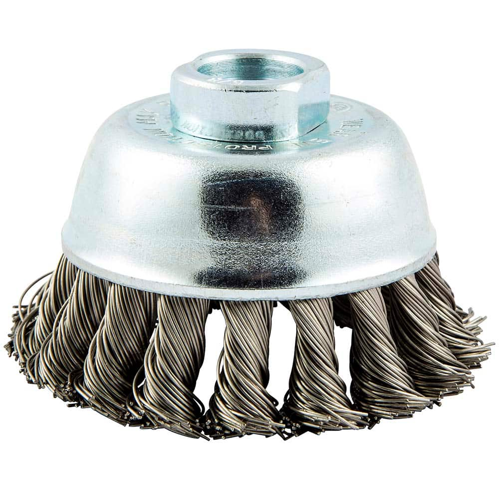 Norton - 3" Diam 5/8-11 Threaded Arbor Stainless Steel Fill Cup Brush - Makers Industrial Supply