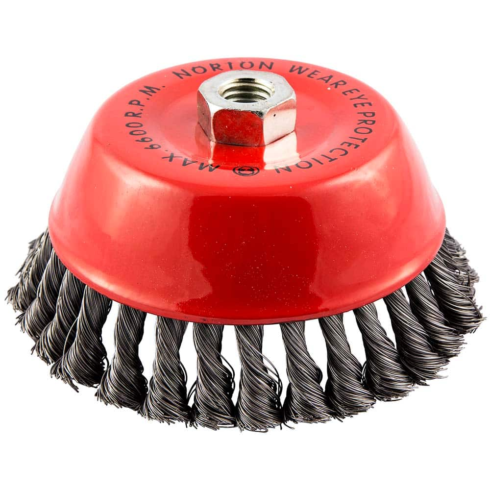 Norton - 6" Diam 5/8-11 Threaded Arbor Carbon Steel Fill Cup Brush - Makers Industrial Supply