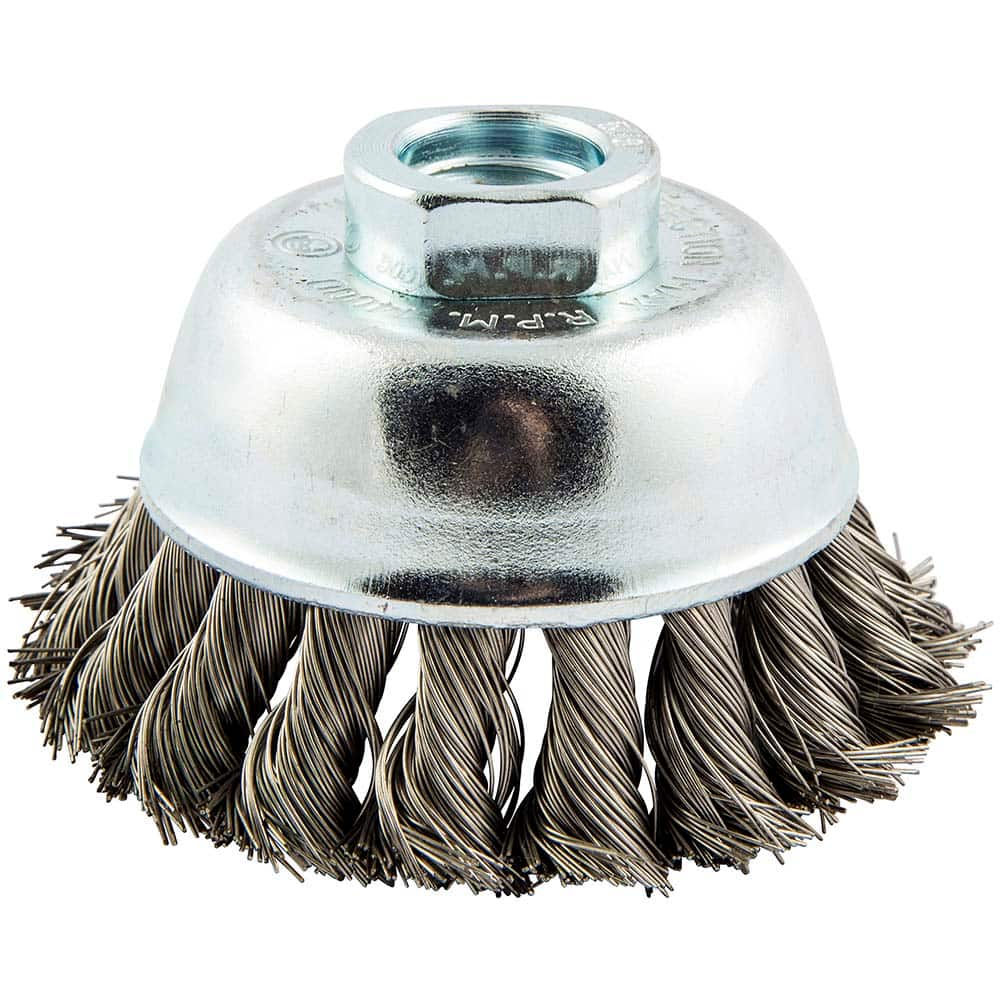 Norton - 2-3/4" Diam 5/8-11 Threaded Arbor Stainless Steel Fill Cup Brush - Makers Industrial Supply