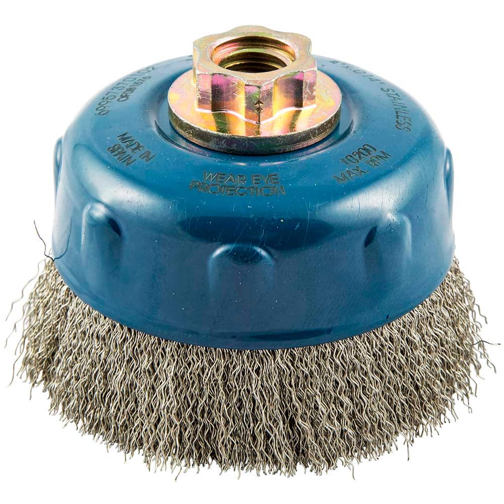 Norton - 4" Diam 5/8-11 Threaded Arbor Stainless Steel Fill Cup Brush - Makers Industrial Supply