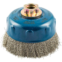 Norton - 4" Diam 5/8-11 Threaded Arbor Stainless Steel Fill Cup Brush - Makers Industrial Supply