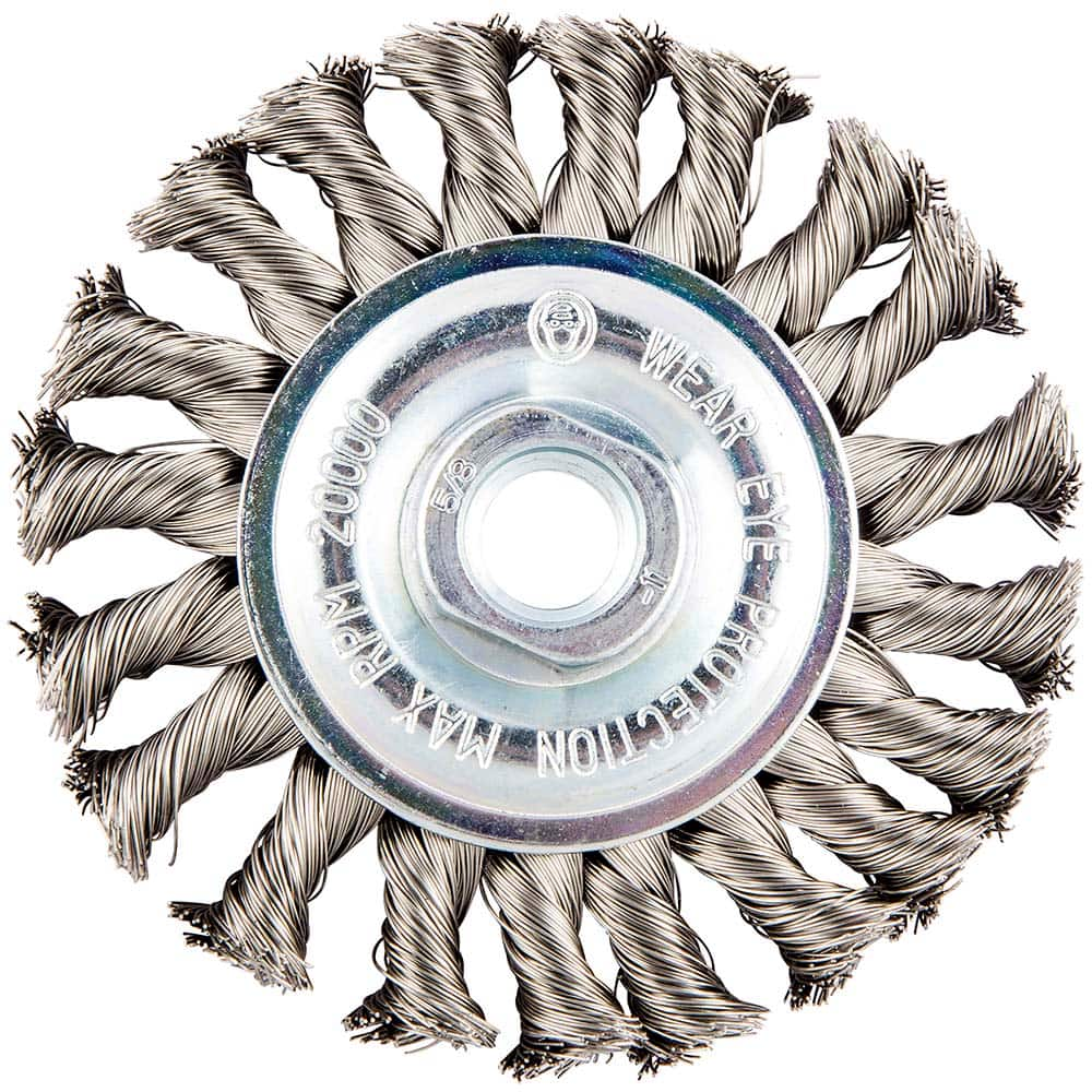 Norton - 4" OD, 5/8-11 Arbor Hole, Knotted Stainless Steel Wheel Brush - Makers Industrial Supply