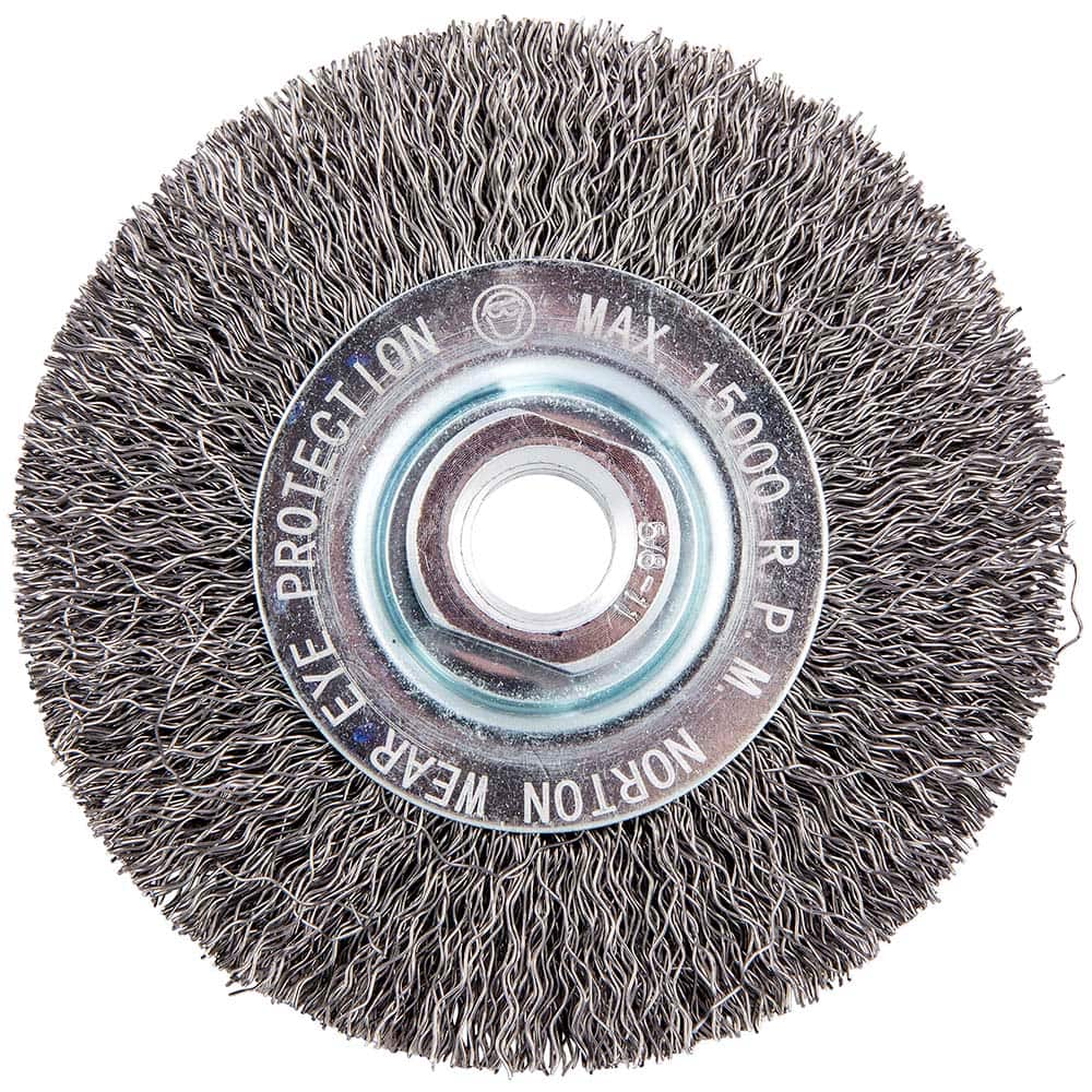 Norton - 4" OD, 5/8-11 Arbor Hole, Crimped Carbon Wheel Brush - Makers Industrial Supply