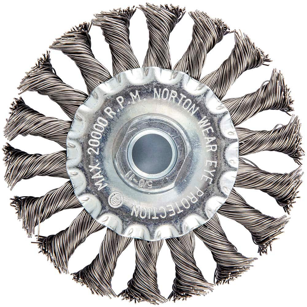 Norton - 4" OD, 5/8-11 Arbor Hole, Knotted Carbon Wheel Brush - Makers Industrial Supply