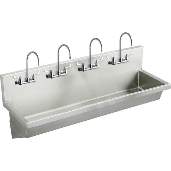 ELKAY - Stainless Steel Sinks Type: (4) Person Wash-Station w/Manual Faucet Outside Length: 96 (Inch) - Makers Industrial Supply