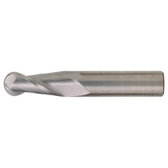 5/8″ Dia. × 5/8″ Shank × 3/4″ DOC × 3″ OAL, Carbide Bright, Spiral , 2 Flute, CW Helix, Round, Ballnose End Mill - Exact Industrial Supply